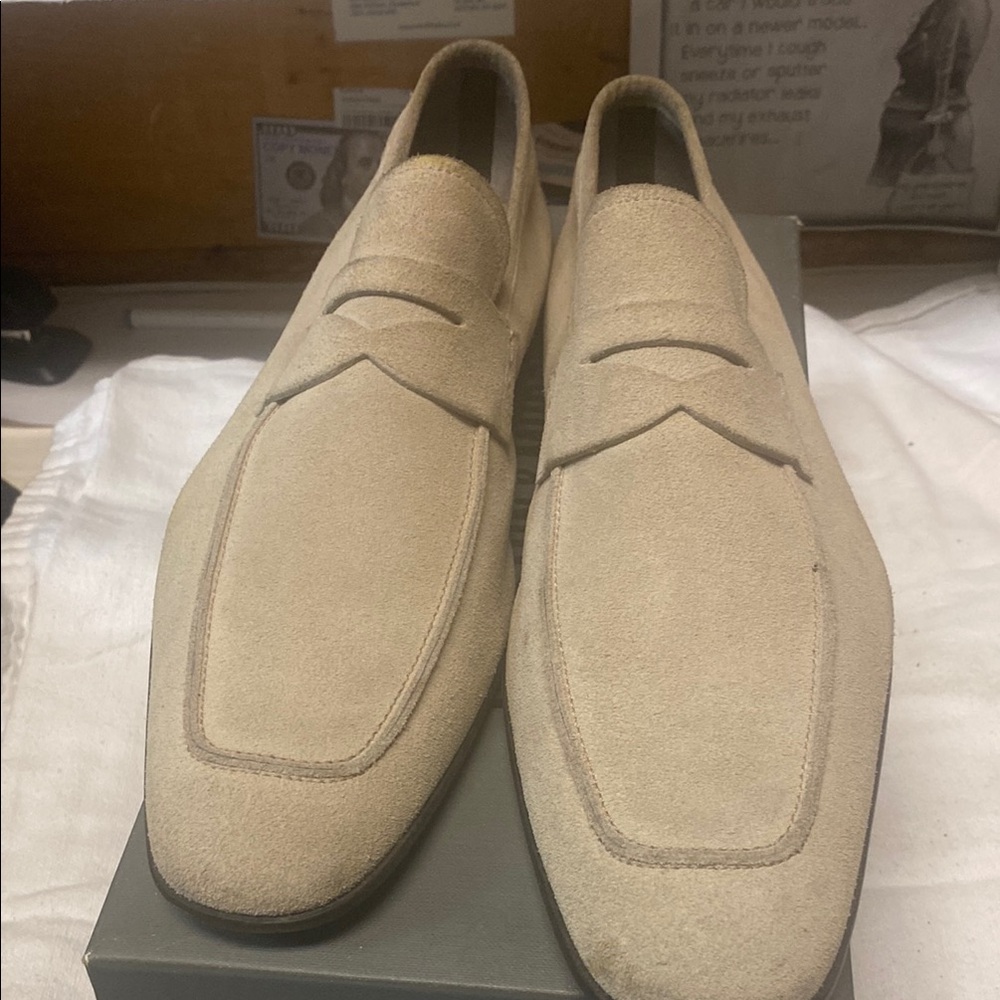 Magnanni Cream Suede Penny Loafers
